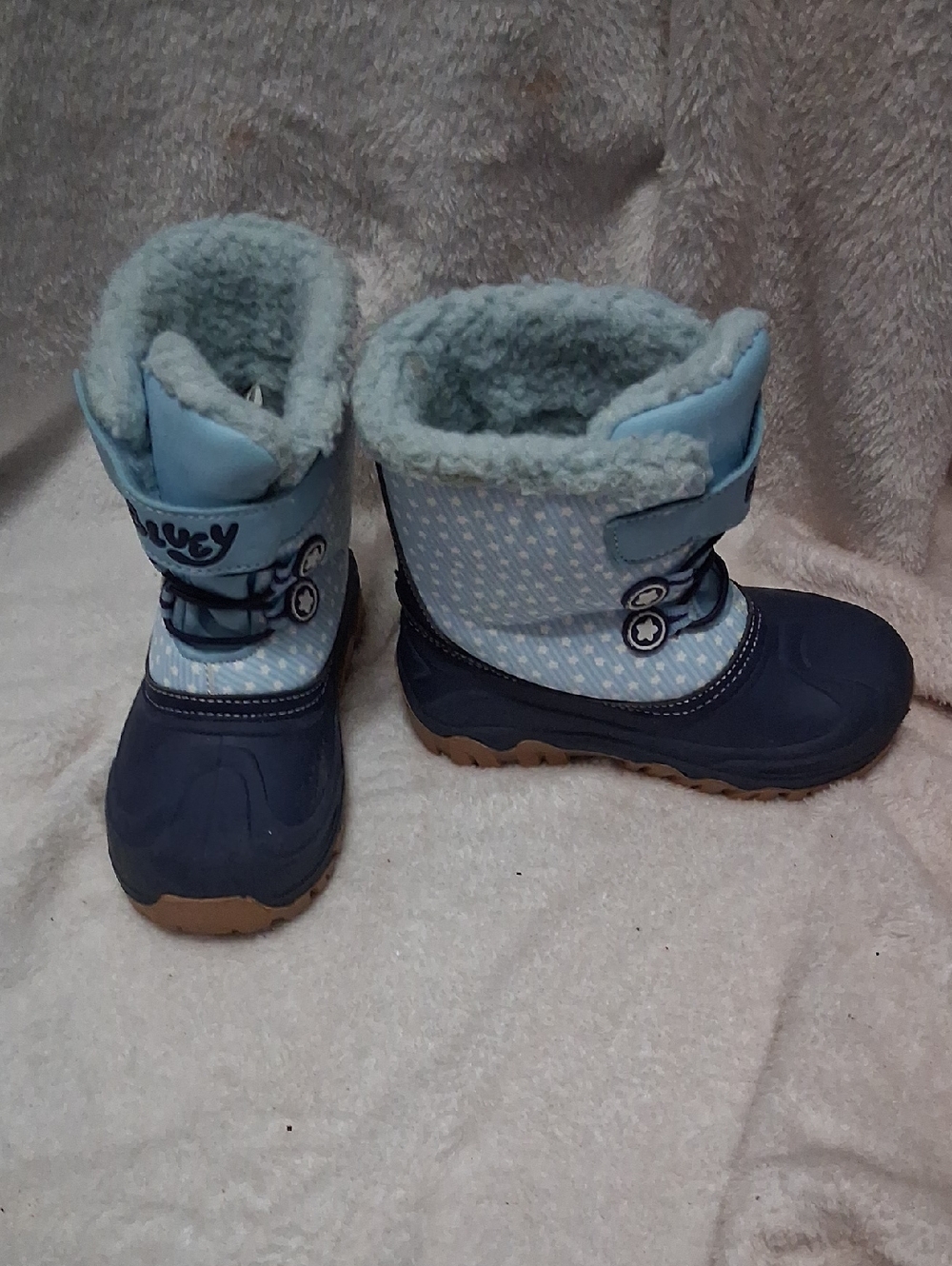 Kids Blue Winter Snow Boots with Faux Fur Lining